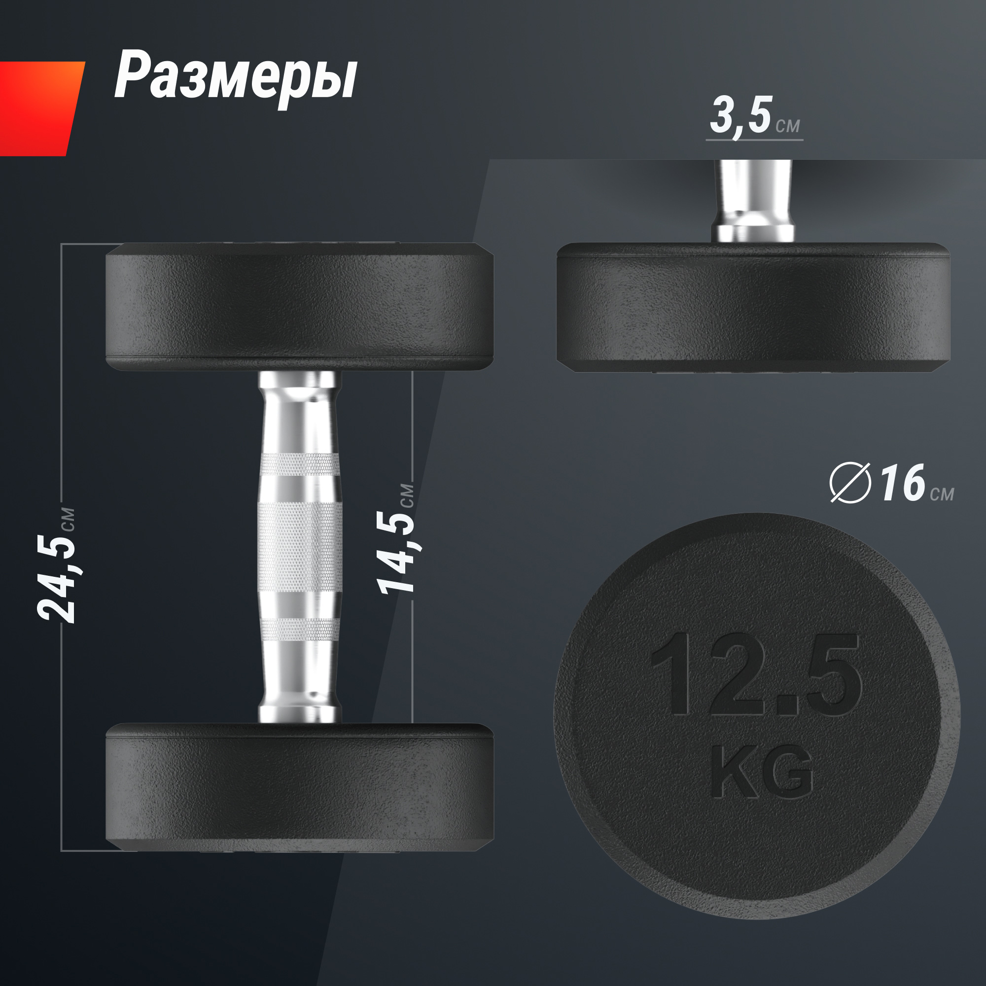 Гантель UNIX Fit PRO круглая обрезиненная 12,5 кг, 2 шт.