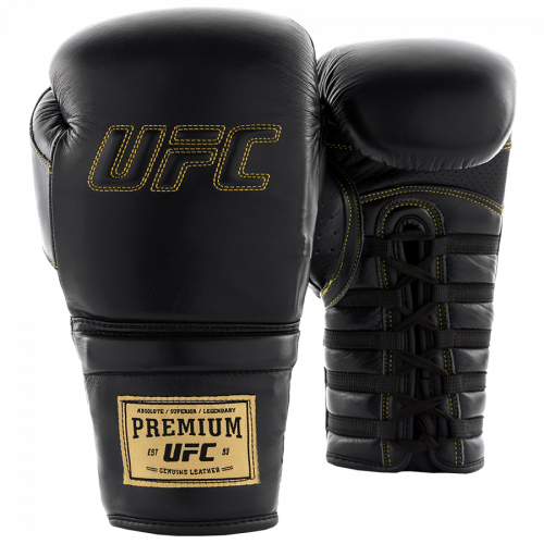 UFC Премиальные тренировочные перчатки на шнуровке черные - 14 Oz