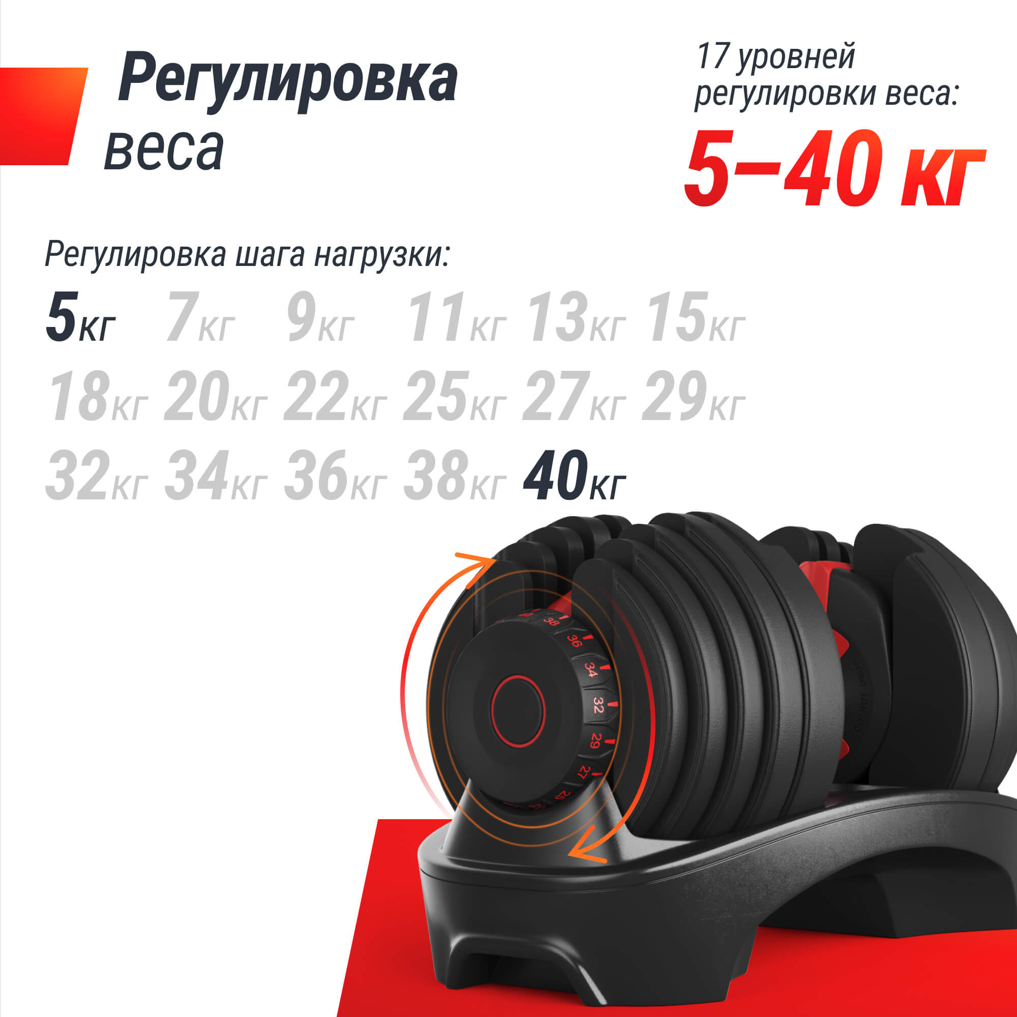 Гантель со ступенчатой регулировкой UNIX Fit 40 кг